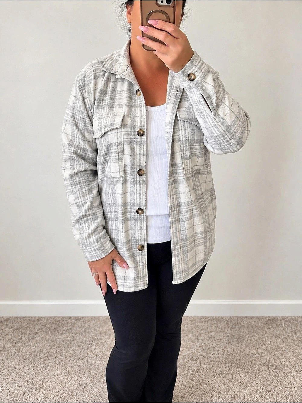 🔥BRAND NEW Beach Lunch Lounge Plaid Shirt Jacket in Gray & White NWT